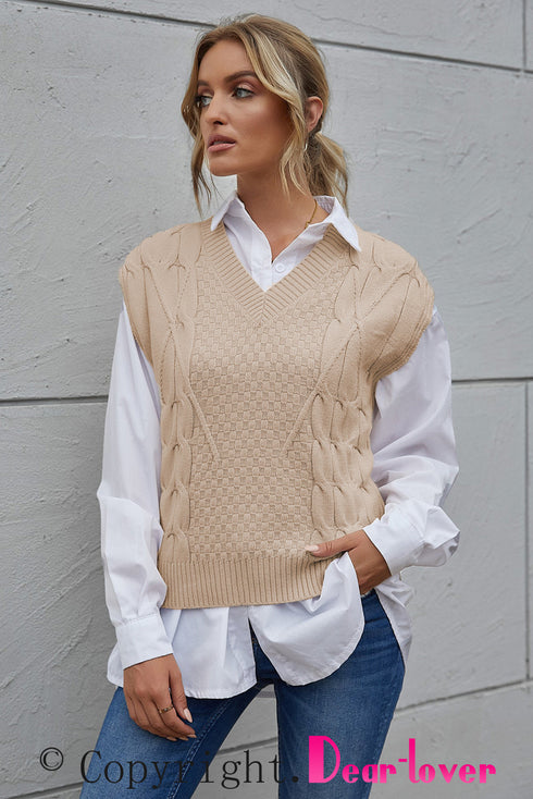 V-Neck Twist Knitted Vest Sweater